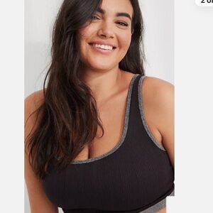 Aerie Seamless Heather Gray Black Longline Bralette Small